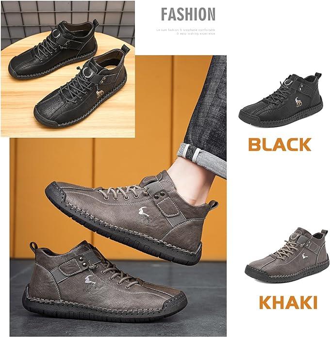 Men’s Casual High-Top Leather Sneakers | Stylish Lace-Up Daily Wear Shoes.