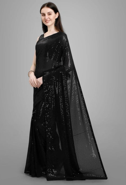 Trendy black Georgette Saree