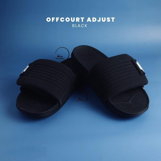 Unisex Offcourt Adjustable Black Slides | Soft Cushion Comfort.