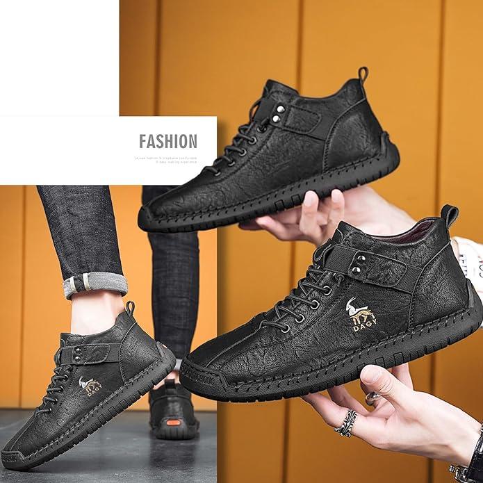 Men’s Casual High-Top Leather Sneakers | Stylish Lace-Up Daily Wear Shoes.
